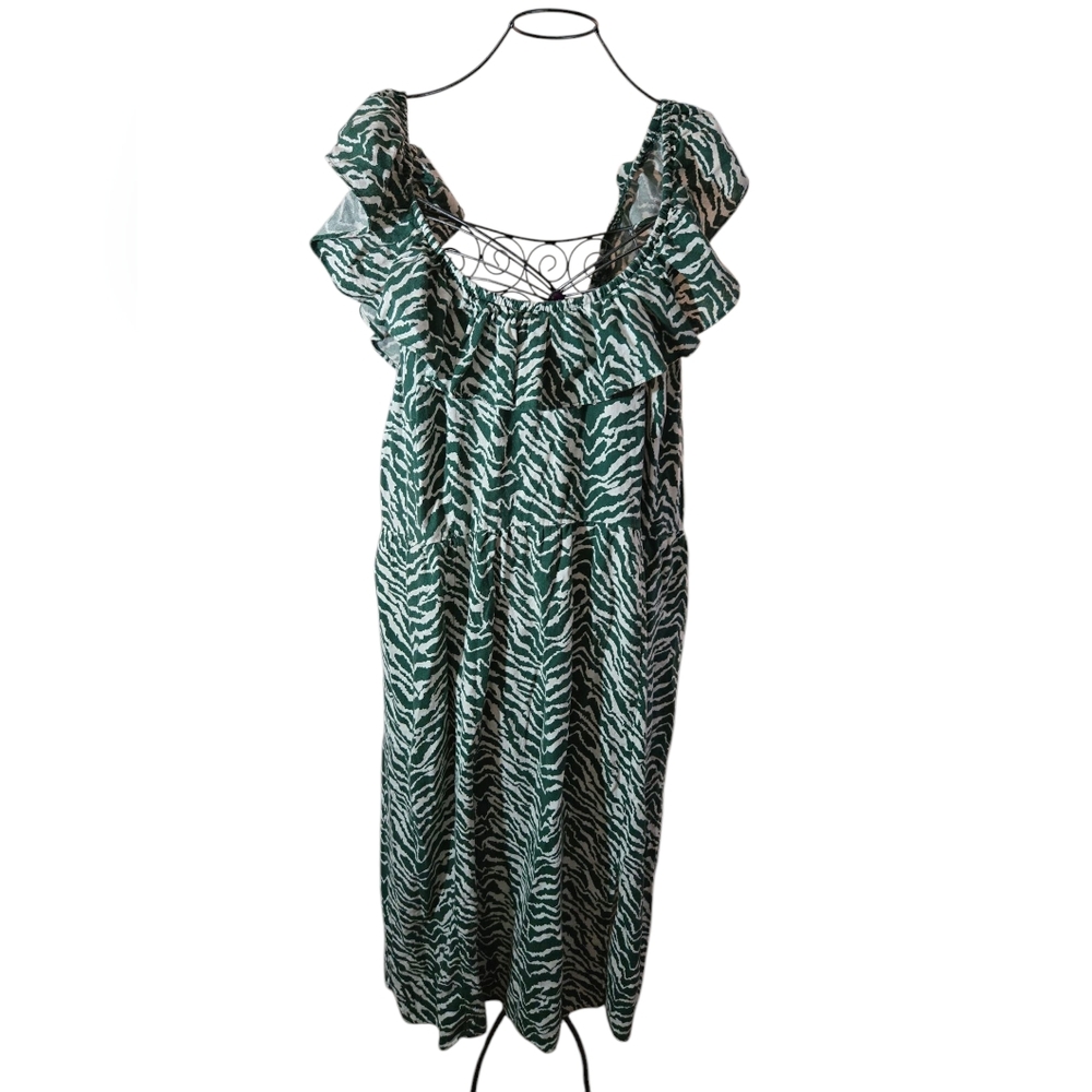 Green Zebra Print Midi Dress